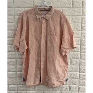 TOMMY BAHAMA MENS SHIRT SIZE XXL PINK SHORT SLEEVE STRIPED BUTTON FRONT LINO‎
